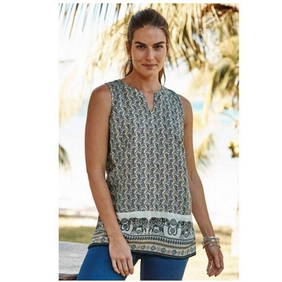 NWOT J. Jill  Sleeveless Elephant Floral Print Tunic Top with Pockets - Picture 1 of 5